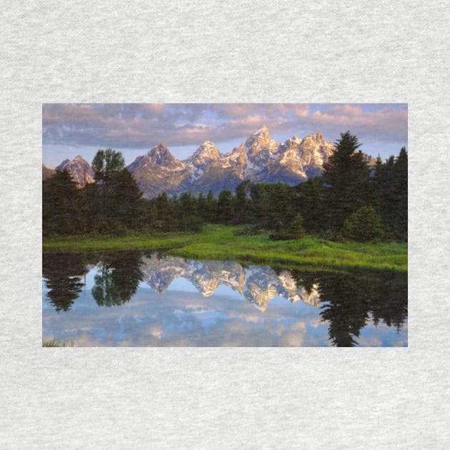 Teton Range And Its Reflection In Snake River Grand Teton National Park by HammiltenJohn